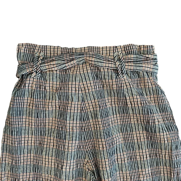 Anthropologie seersucker high waisted cropped ankle pants belted waist plaid - Picture 7 of 16